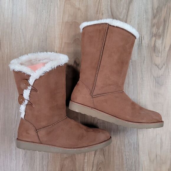 💜SO Brown & Cream Faux Fur Lined Junebug Boots Size 10 - Picture 2 of 15